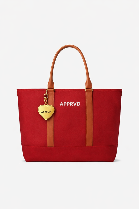 APPRVD RED DENIM LEATHER TOTE BAG